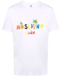 T-shirt à col rond imprimé blanc Moschino