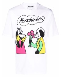 T-shirt à col rond imprimé blanc Moschino