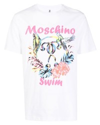 T-shirt à col rond imprimé blanc Moschino