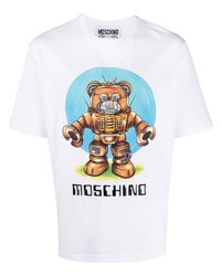 T-shirt à col rond imprimé blanc Moschino