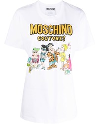 T-shirt à col rond imprimé blanc Moschino