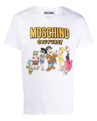 T-shirt à col rond imprimé blanc Moschino