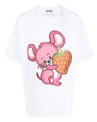 T-shirt à col rond imprimé blanc Moschino