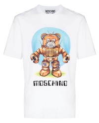 T-shirt à col rond imprimé blanc Moschino