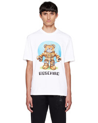 T-shirt à col rond imprimé blanc Moschino