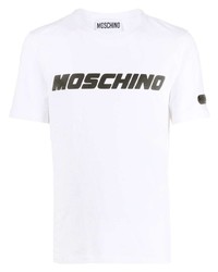 T-shirt à col rond imprimé blanc Moschino