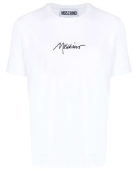 T-shirt à col rond imprimé blanc Moschino