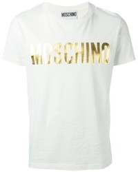 T-shirt à col rond imprimé blanc Moschino