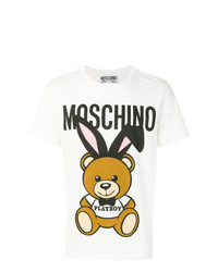 T-shirt à col rond imprimé blanc Moschino