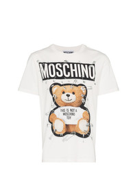 T-shirt à col rond imprimé blanc Moschino