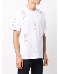 T-shirt à col rond imprimé blanc Thom Browne