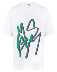 T-shirt à col rond imprimé blanc MSGM