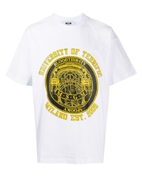 T-shirt à col rond imprimé blanc MSGM