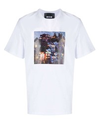 T-shirt à col rond imprimé blanc MSGM