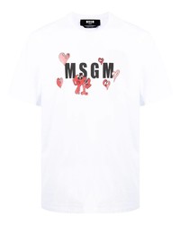 T-shirt à col rond imprimé blanc MSGM