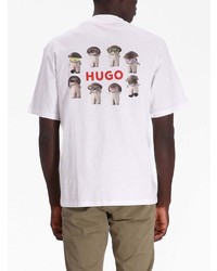 T-shirt à col rond imprimé blanc Hugo