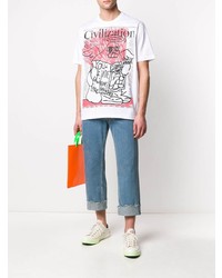 T-shirt à col rond imprimé blanc Junya Watanabe MAN