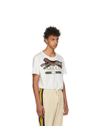 T-shirt à col rond imprimé blanc Gucci