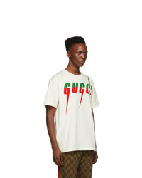 T-shirt à col rond imprimé blanc Gucci