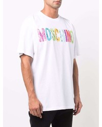 T-shirt à col rond imprimé blanc Moschino