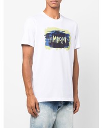 T-shirt à col rond imprimé blanc Marni