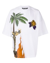 T-shirt à col rond imprimé blanc Palm Angels