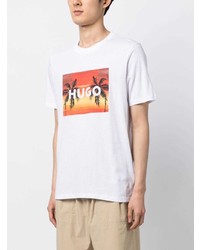 T-shirt à col rond imprimé blanc Hugo