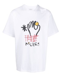 T-shirt à col rond imprimé blanc Palmes