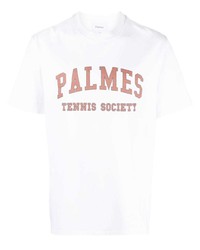 T-shirt à col rond imprimé blanc Palmes