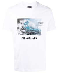 T-shirt à col rond imprimé blanc Paul & Shark