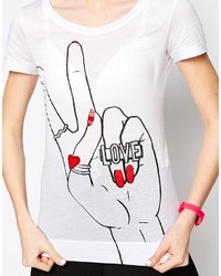 T-shirt à col rond imprimé blanc Love Moschino