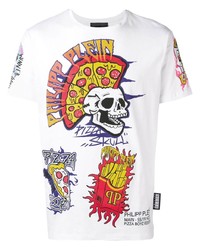 T-shirt à col rond imprimé blanc Philipp Plein