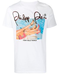 T-shirt à col rond imprimé blanc Philipp Plein