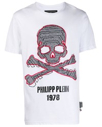 T-shirt à col rond imprimé blanc Philipp Plein