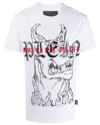 T-shirt à col rond imprimé blanc Philipp Plein