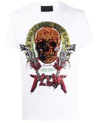 T-shirt à col rond imprimé blanc Philipp Plein