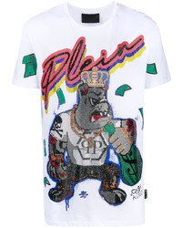 T-shirt à col rond imprimé blanc Philipp Plein