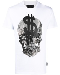 T-shirt à col rond imprimé blanc Philipp Plein