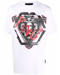 T-shirt à col rond imprimé blanc Philipp Plein