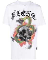 T-shirt à col rond imprimé blanc Philipp Plein