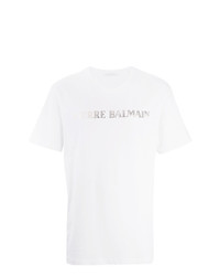 T-shirt à col rond imprimé blanc Pierre Balmain