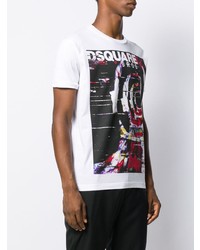 T-shirt à col rond imprimé blanc DSQUARED2