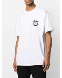 T-shirt à col rond imprimé blanc Stussy