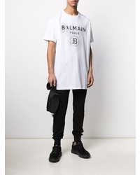 T-shirt à col rond imprimé blanc Balmain