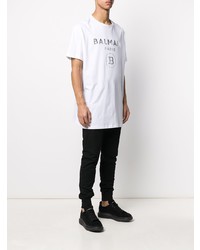 T-shirt à col rond imprimé blanc Balmain