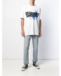 T-shirt à col rond imprimé blanc DSQUARED2