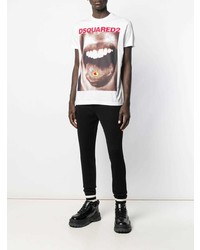 T-shirt à col rond imprimé blanc DSQUARED2