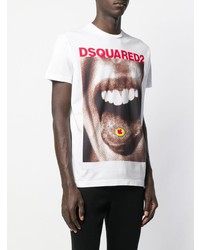 T-shirt à col rond imprimé blanc DSQUARED2