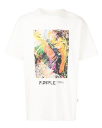 T-shirt à col rond imprimé blanc purple brand