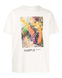 T-shirt à col rond imprimé blanc purple brand